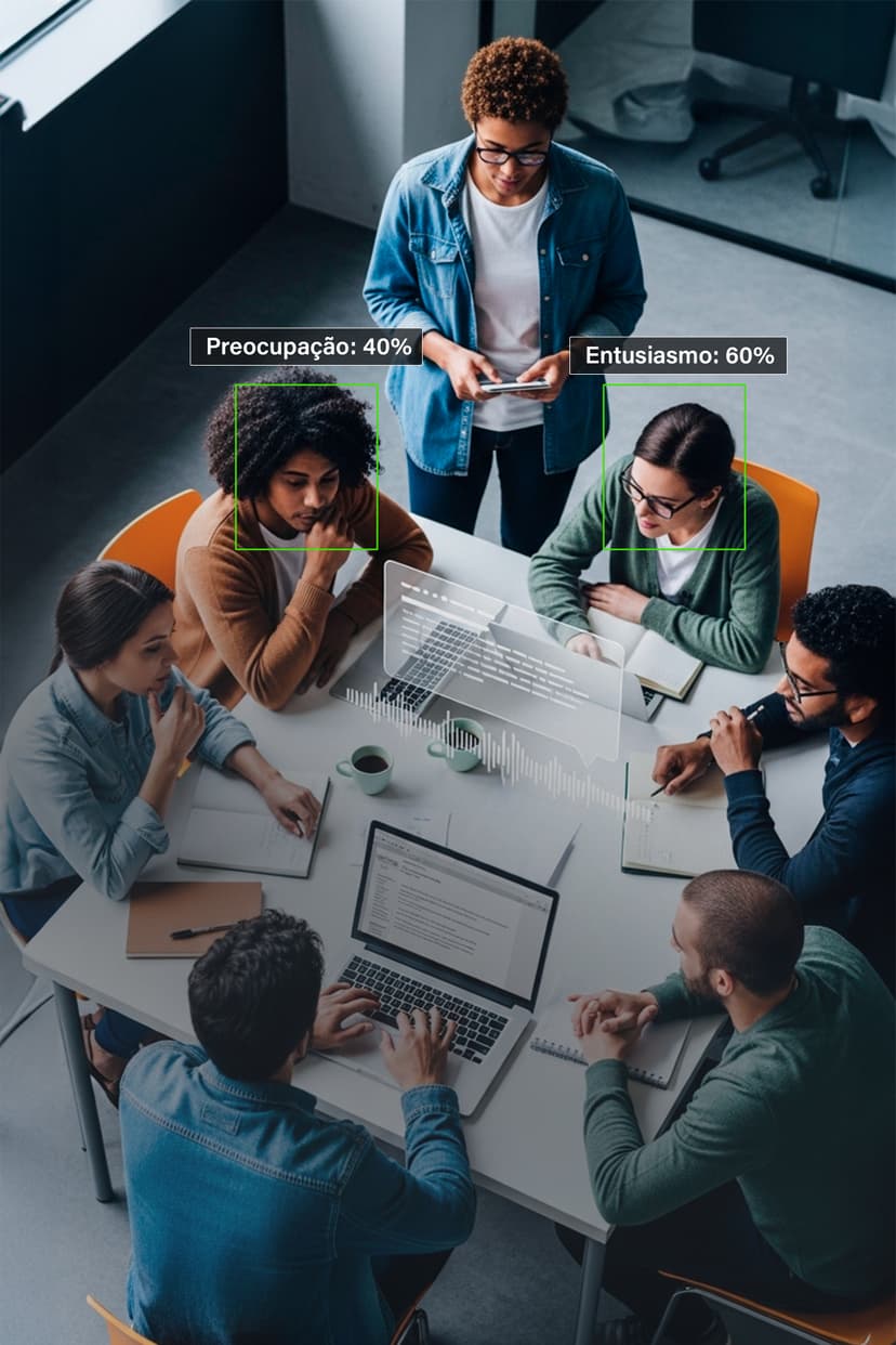 Transcrição de reuniões com análise de emoção